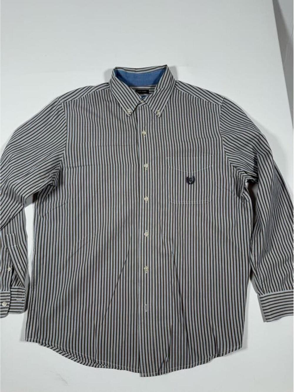 RL Chaps Men's Medium Brown and White Striped Cotton Shirt